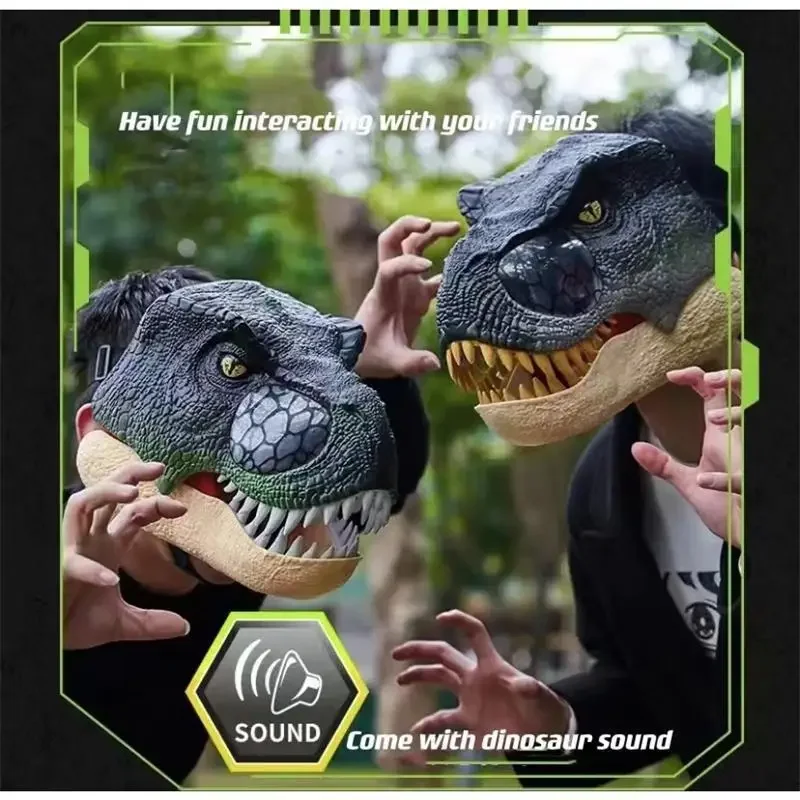 

Realistic Dinosaur Mask with Roaring Sound & Moving Jaw - T-Rex / Velociraptor Helmet for Halloween Cosplay, Party Costume