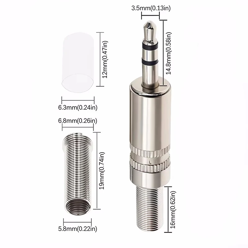 2 Stück DIY 3,5mm 3-polige TRS-Buchse Stecker/Buchse Stereo-Audiostecker Mikrofonkabel Löttyp Kabeldurchmesser 4mm