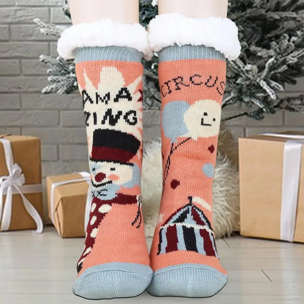 Cartoon Pattern Socks Cozy Winter Floor Socks with Christmas Print Silicone Bottom for Warmth Comfort Holiday Gift for Fall