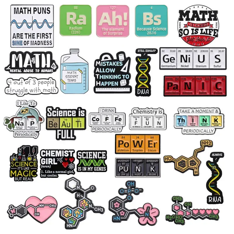 Pins Creative Science Experiment Series Brooch Personalized Cartoon Chemistry Peripheral Metal Accessories Badge Combination Set