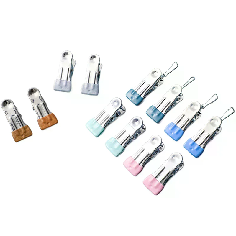 10-Piece Stainless Steel Non-Slip Clothespins Multipurpose Windproof Sealing Clips for Household Use