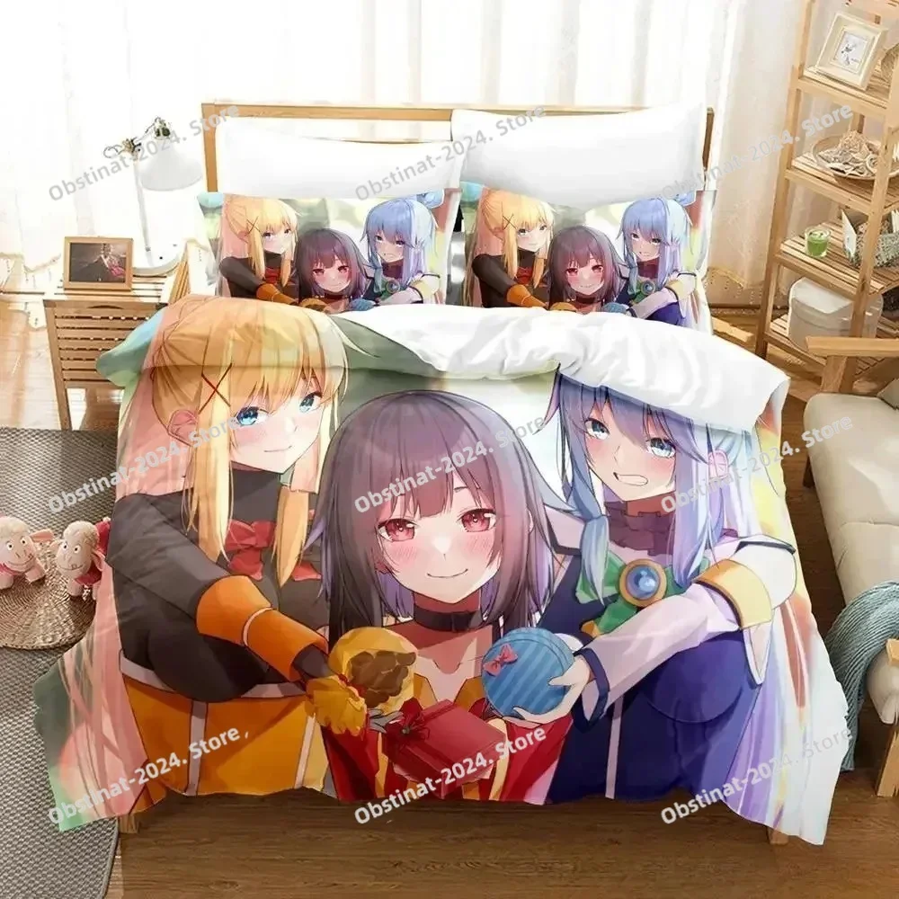 

Kawaii KonoSuba Bedding Set Duvet Cover Full Queen King Size Printed Bed Set Aldult Kid Bedroom Single Twin Sheet Kawaii Girls