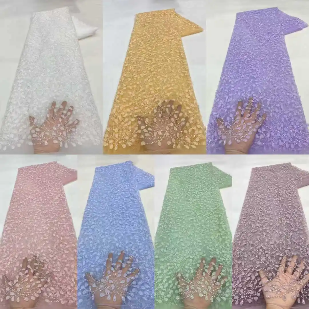 African Nigerian Groom 3D Lace Fabric With Sequin High-End Luxury Embeoidery Heavy Lace Fabric Nigerian For Wedding Dress Party