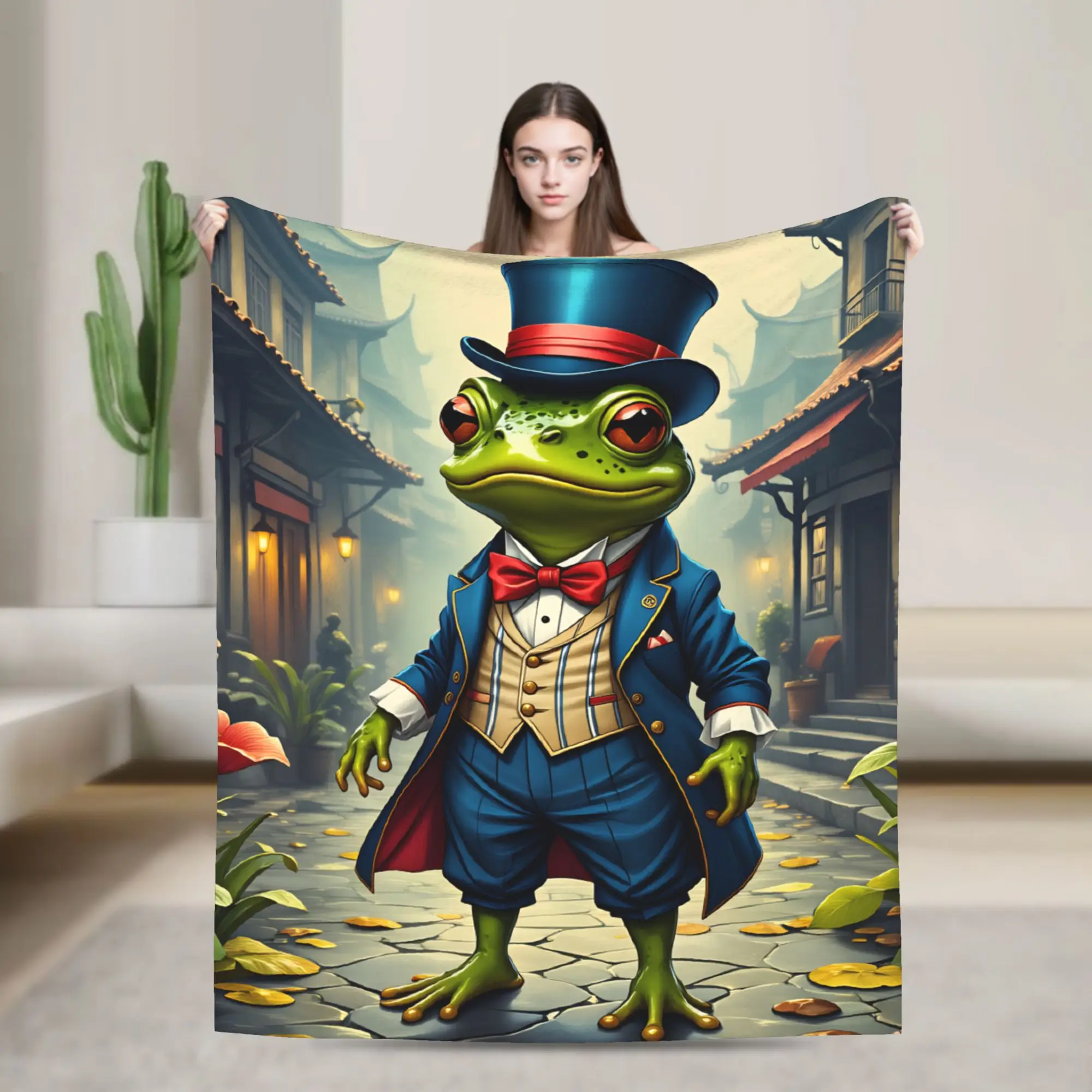 Cobertor de Flanela Gentleman Frog para Inverno, Aconchegante e Macio, Ideal para Crianças e Adultos, Capa de Sofá e Cama