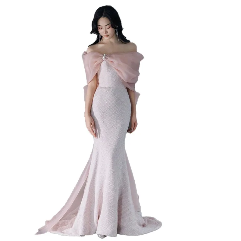 Off White Celebrity Dresses Strapless Mermaid Floor Length Sleeveless Match Senior Pink Tull Formal Party Evening Gowns New 2023