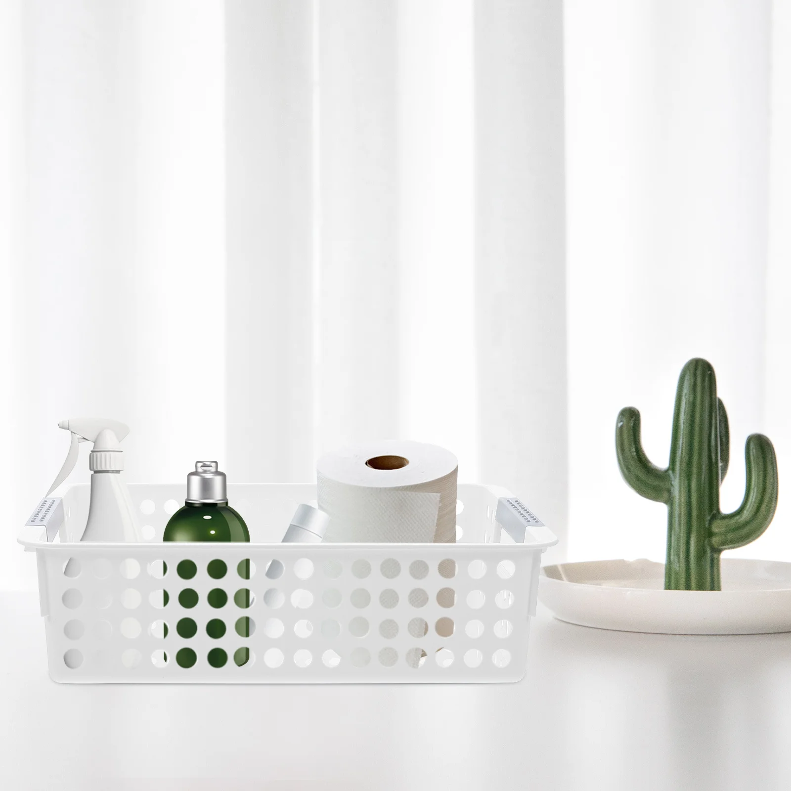 

5Pcs Plastic Hollow Storage Basket Rectangular Desktop Organizer for Household Office School Supplies Plastic Storage Basket