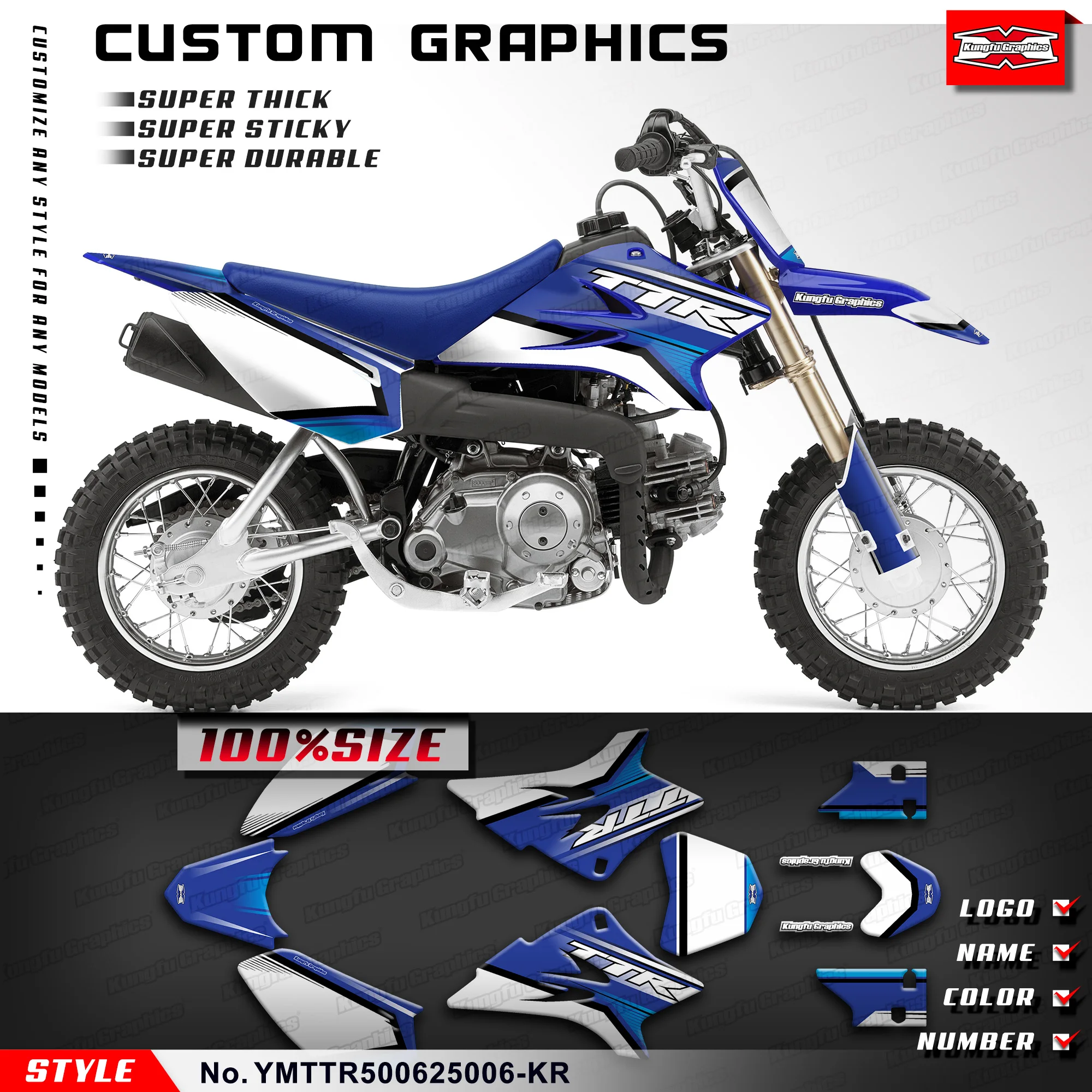 

KUNGFU GRAPHICS Stickers Complete Wrap Design for Yamaha TT-R50E TTR 50 TT-R50 2006-2026, Decorative, YMTTR500625006-KR