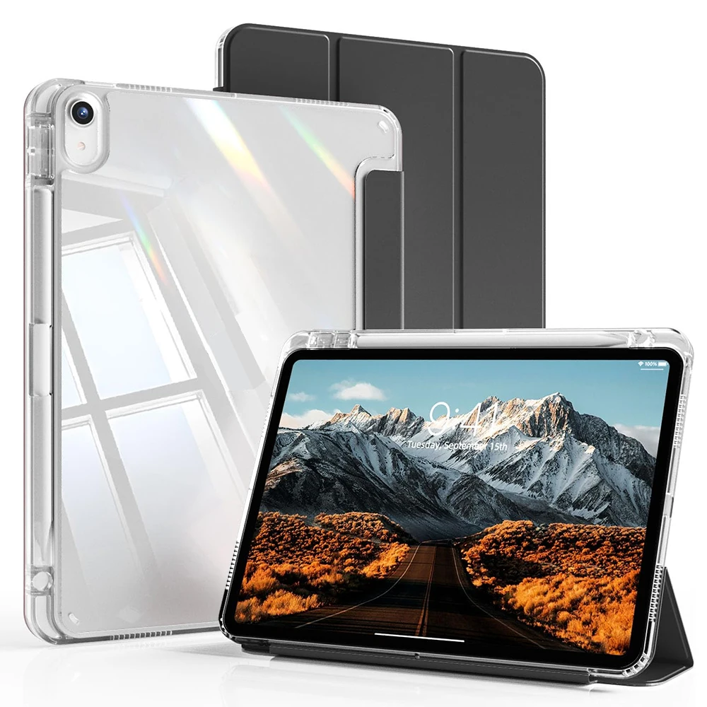 Für iPad 10. und 11. Generation A16 11 Zoll 2025, Klare Kristall-Acryl-Tablet-Hülle für iPad 10 11 PU-Leder Flip Magnetische Abdeckung