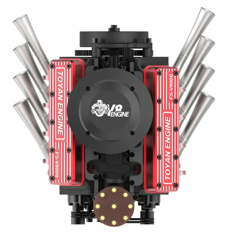 TOYAN-modelo de motor V8 de cuatro tiempos, Kit de modelo de ensamblaje de engranaje independiente doble refrigerado por agua mecánico de Metal