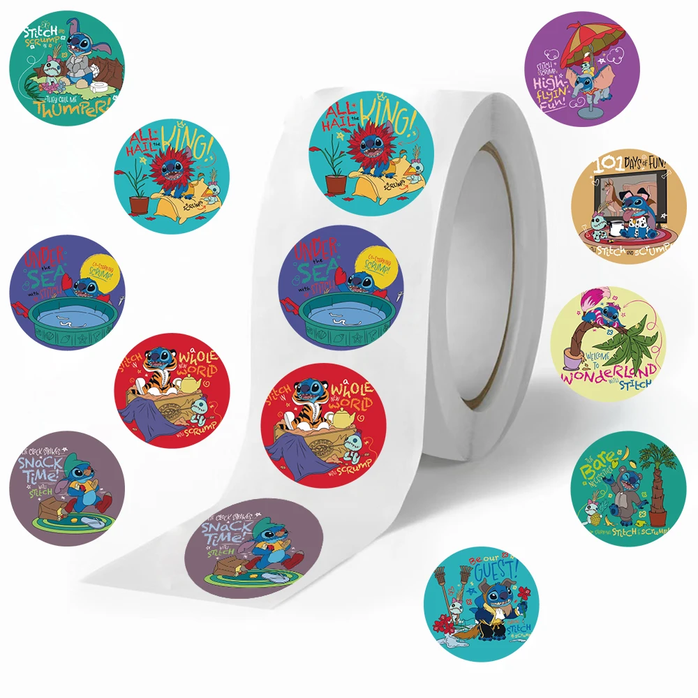 500Pcs/roll Stitch Collection Disney Sealing Sticker DIY Scrapbooking Notebook Luggage Laptop Skateboard Sticker Toy