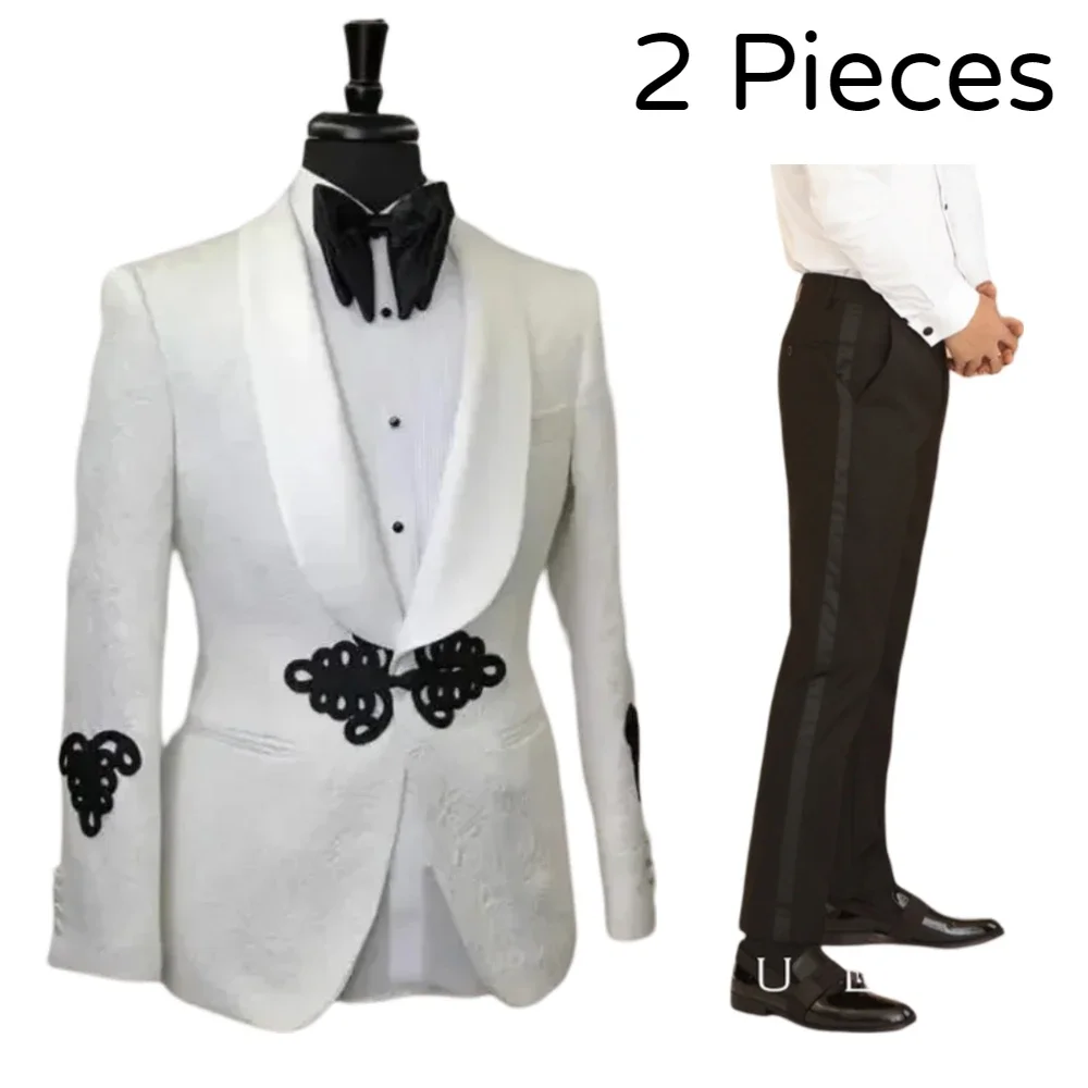 

2 Pcs Floral Suits For Men Prom With Christmas Tree Buttons Wedding Groom Tuxedo Slim Fit Jacket With Pants African Style