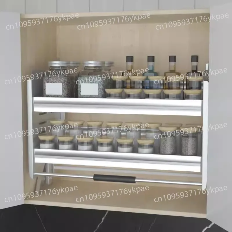 Hanging Cabinet Lift Basket, Kitchen Cabinet Up and Down Lift Basket, Condiments Drop-down Lift Rack