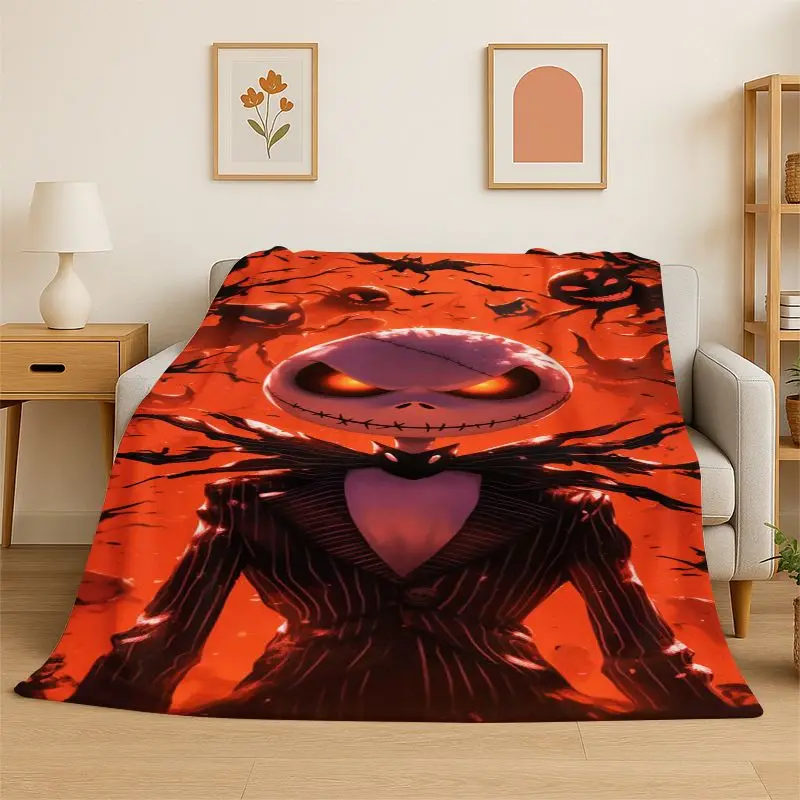 HD Cartoon N-Nightmare Before Christmas Jack HalloweeFlannel Blanket Soft Warm Throw Blanket for Bedroom Living Room Bed Travel