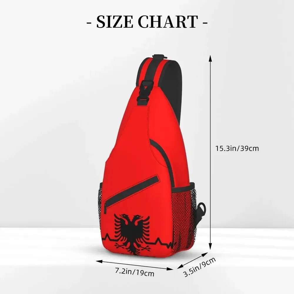 Bolso de pecho personalizado con bandera de Albania, mochila cruzada de hombro, mochila de viaje, mochila de día, latido del corazón, águila Albana, Shqiponja