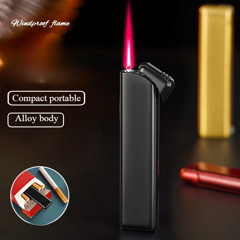 

New Metal Red and Blue Flame Retardant Windproof Inflatable Lighter Flame Spray Portable Lighter Men's Smoking Accessories Gift