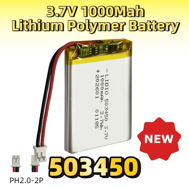 3.7V 523450/503450 1000mAh Rechargeable Battery Polymer Li-ion Battery With PH2.0 Plug For Slim GPS Smart Phone MP5  DVD Player