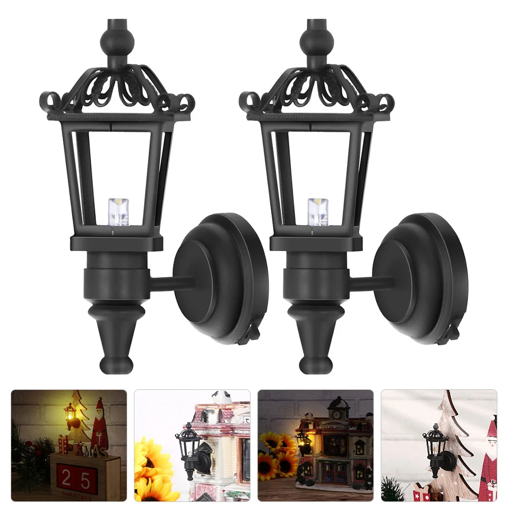 2 Pcs Wall Lamp Girl Toy Mini Wall-mounted Miniature Decorative House Suite Small Furniture Model Plastic Baby Dollhouse