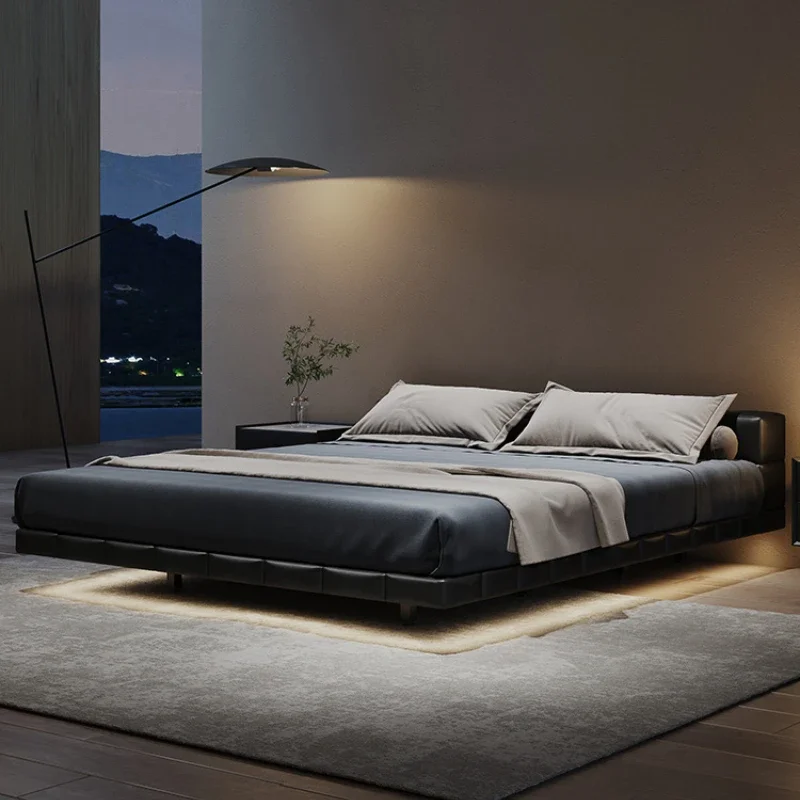 

Minimalist leather bed, modern, simple, light and luxurious, high-end double bed, master bedroom, soft bag, wedding bed, ins bed