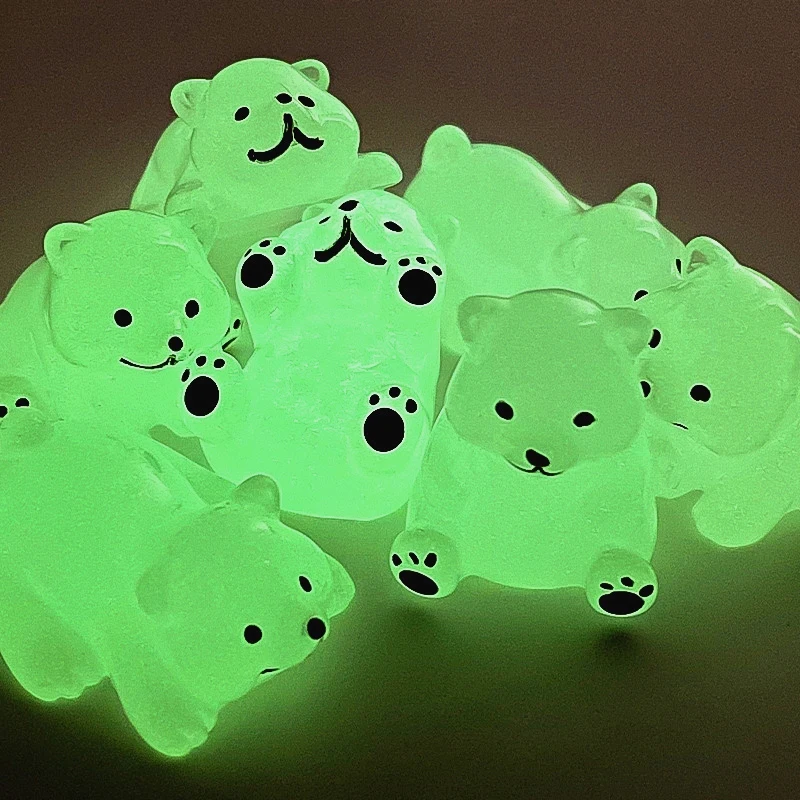 2Pcs Luminous Polar Bear Ornament Mini Cartoon Animal Doll Micro Landscape Decoration Dollhouse Miniature Toy