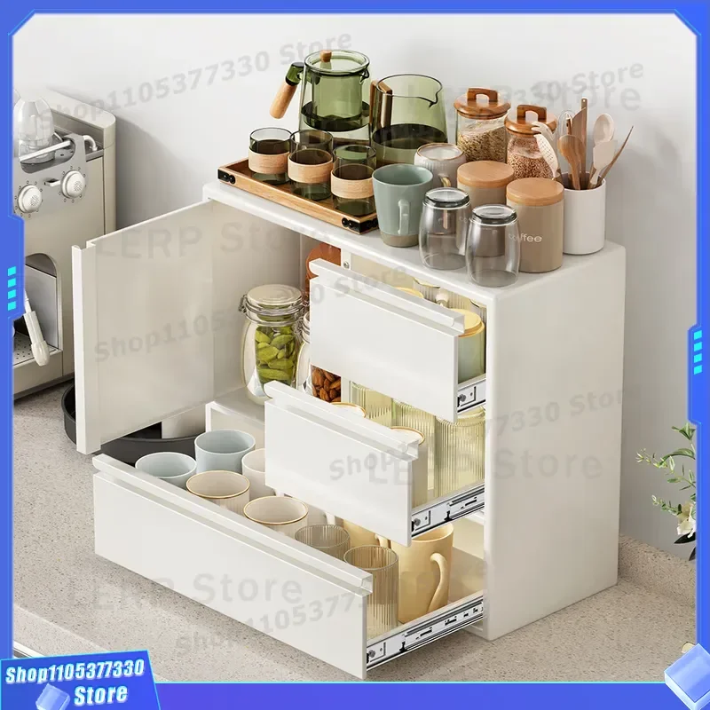 Multifunctional Kitchen Storage Cabinet Desktop Shelf Drawer Side Locker Rack for Coffee Cup Holder Organization Furniture