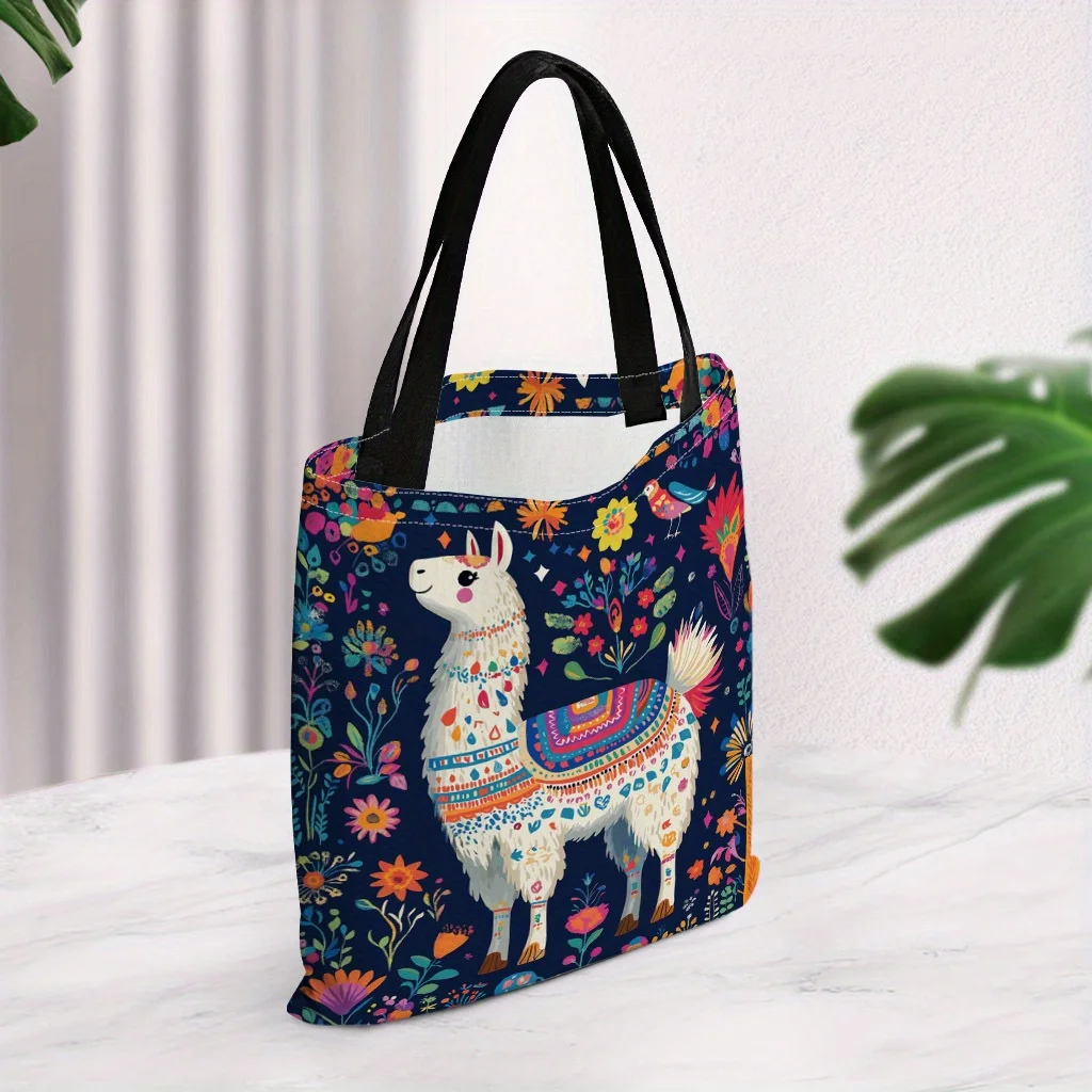 

1pc Alpaca Printed Pattern Tote Bag, Unisex Pack, Perfect for Shopping, Cheap, Gifts for Friends, Family Storage Tote Bag