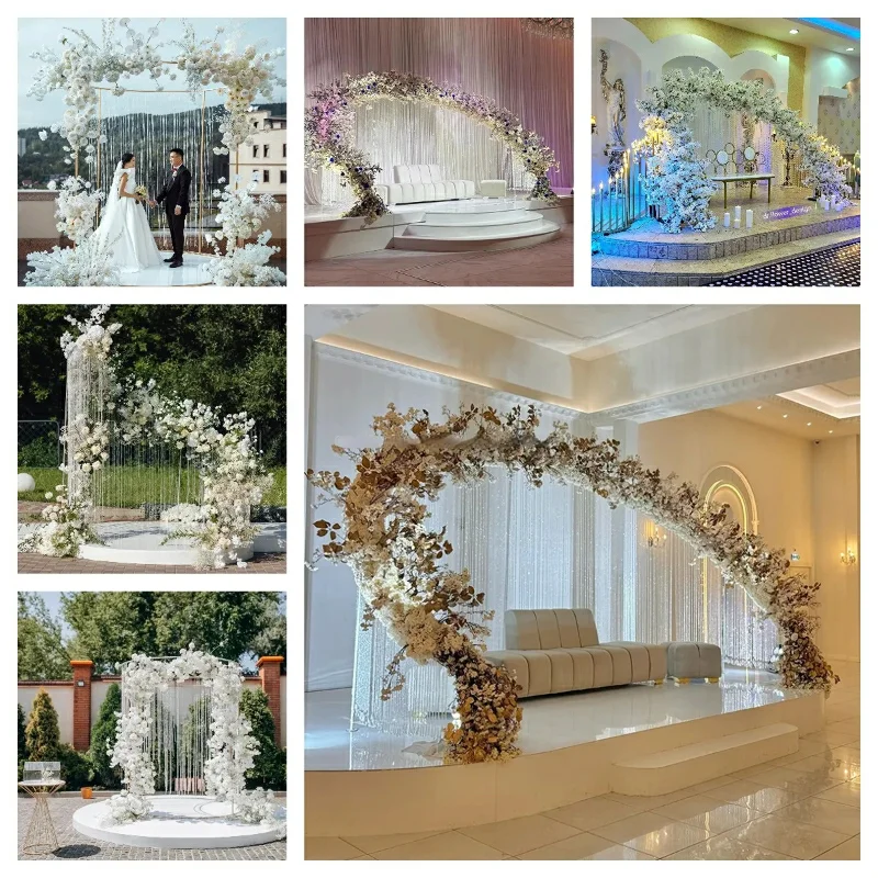 

Different Shape Wedding Flower Arch Wall Reception Metal Backdrop Stand Stage Arches Bead Curtain Background For Event Party