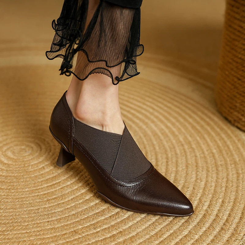 

2024, весенне-летние женские туфли-лодочки из натуральной кожи на высоком каблуке с острым носком, рабочая обувь для взрослых, женская базовая офисная женская обувь