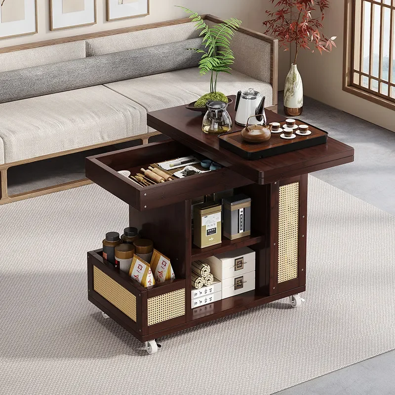 Household removable Nanzhu coffee table side table small apartment folding dining table living room trolley sofa side locker