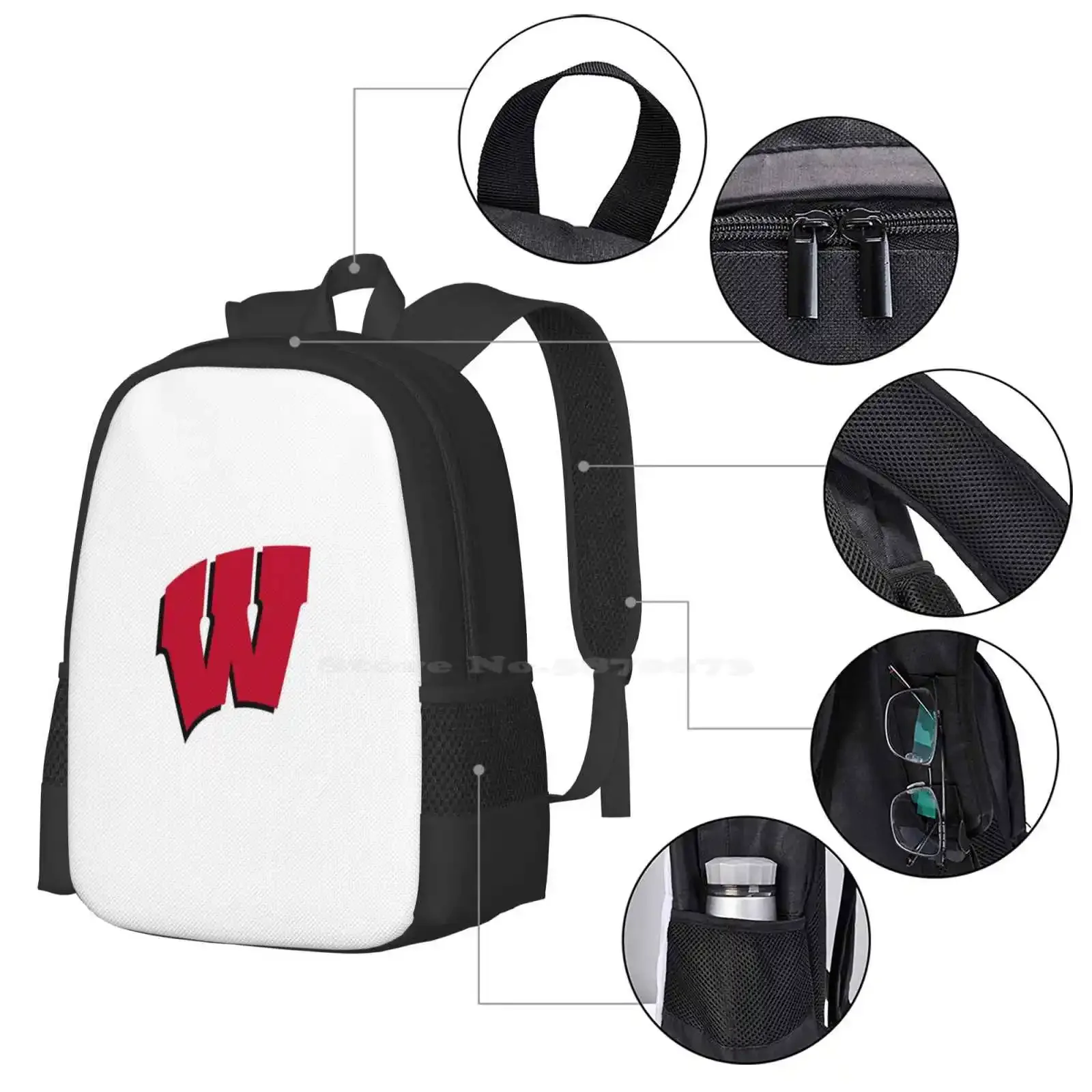 جامعة ويسكونسن-ماديسون "W" رائجة البيع حقيبة مدرسية على ظهره حقائب الموضة Uw ماديسون جامعة ويسكونسن ماديسون الغرير #4