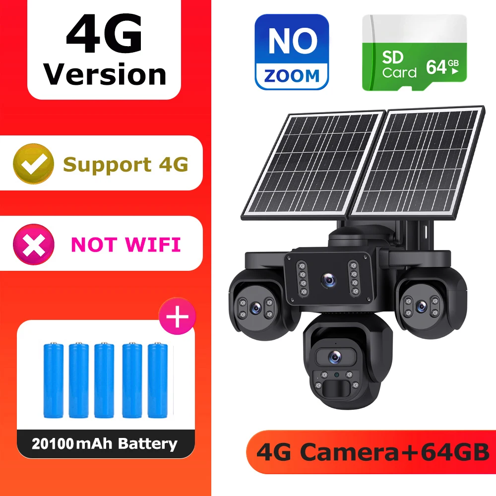 SHIWOJIA 20MP 10X ZOOM Camera Solar 4G SIM 5 Lenzen 4 Schermen Beveiliging 360° °   Automatische tracking-systemen voor thuisbewaking