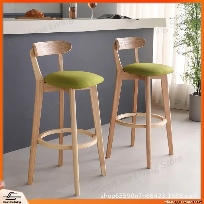 

Nordic Solid Wood Bar Stool with Backrest Modern High Stool for Kitchen Island Bar Counter Milk Tea Shop Cafe Restaurant Home