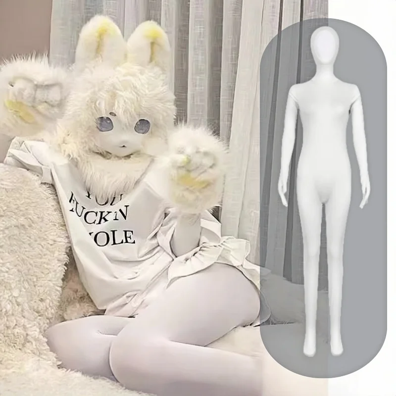 Full Body Furry Kigurumi Bodysuit Base Layer Long Sleeve Tight Neck Cover Cosplay Costume for Adult Kids Anime Party