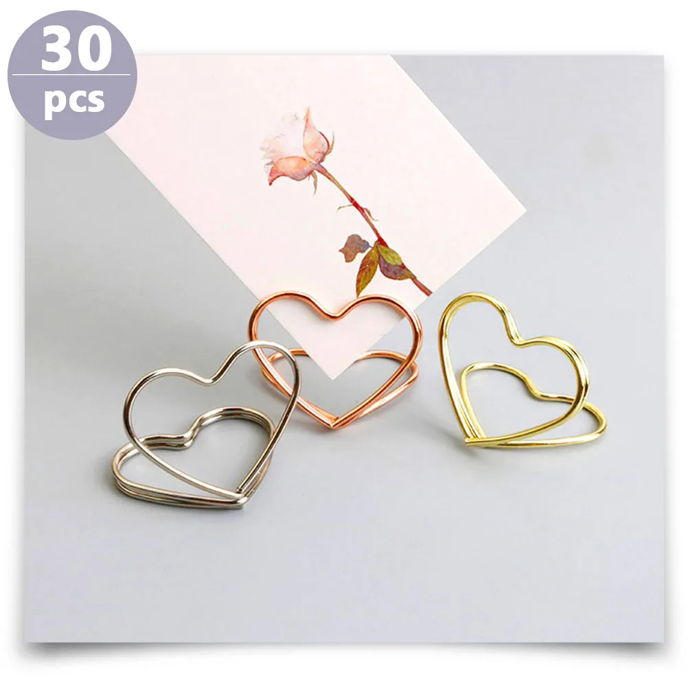 

30pcs Heart Shaped Metal Card Holder Memo Clip for Wedding Party Supplies Photo Display Name Cards Invitation