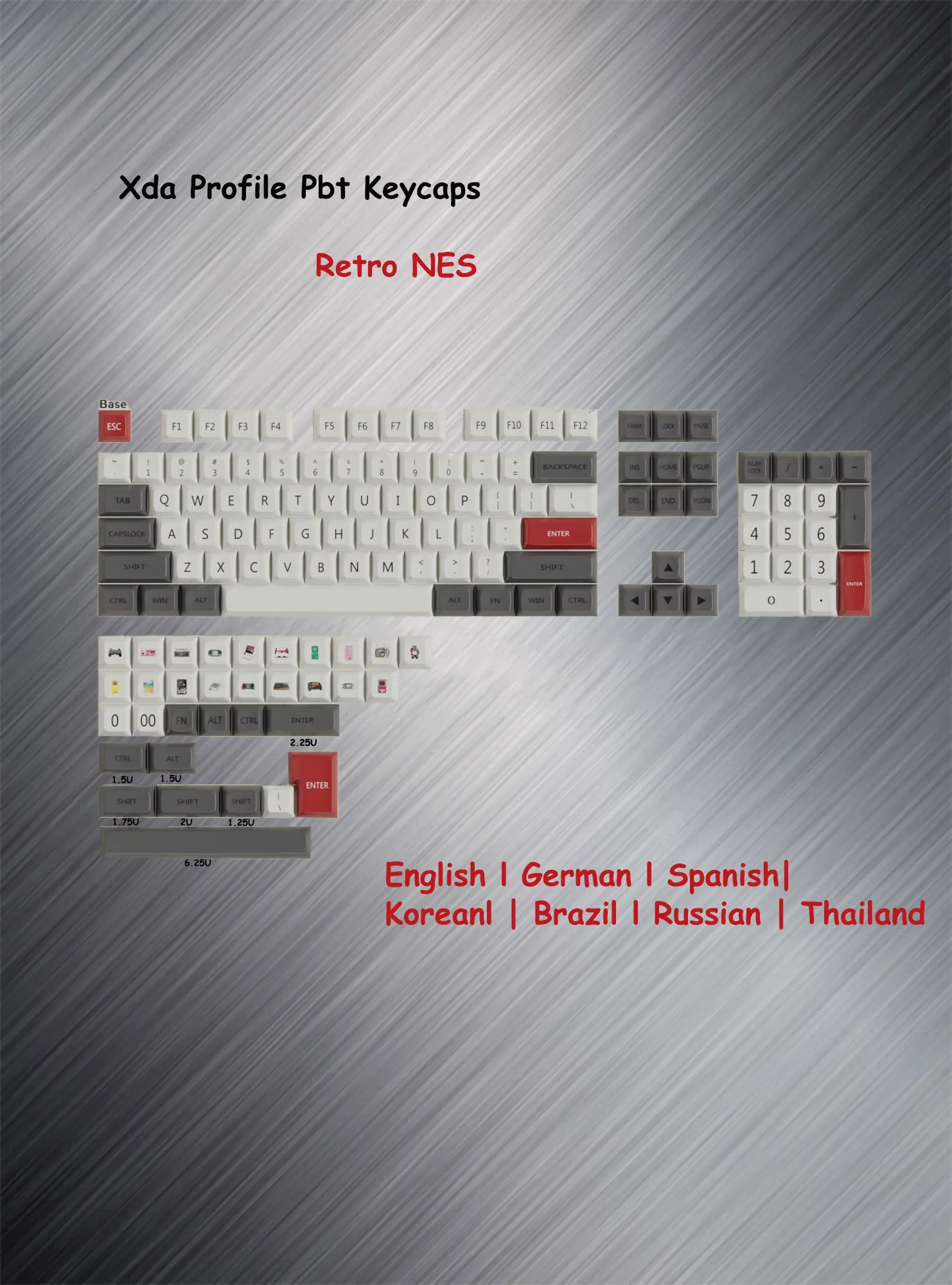 XDA Retro NES Keycaps PBT Material Dye-Sub ISO ANSI Layout Korean Brazil German Spanish Big Set Key Caps For Wooting Switch 75