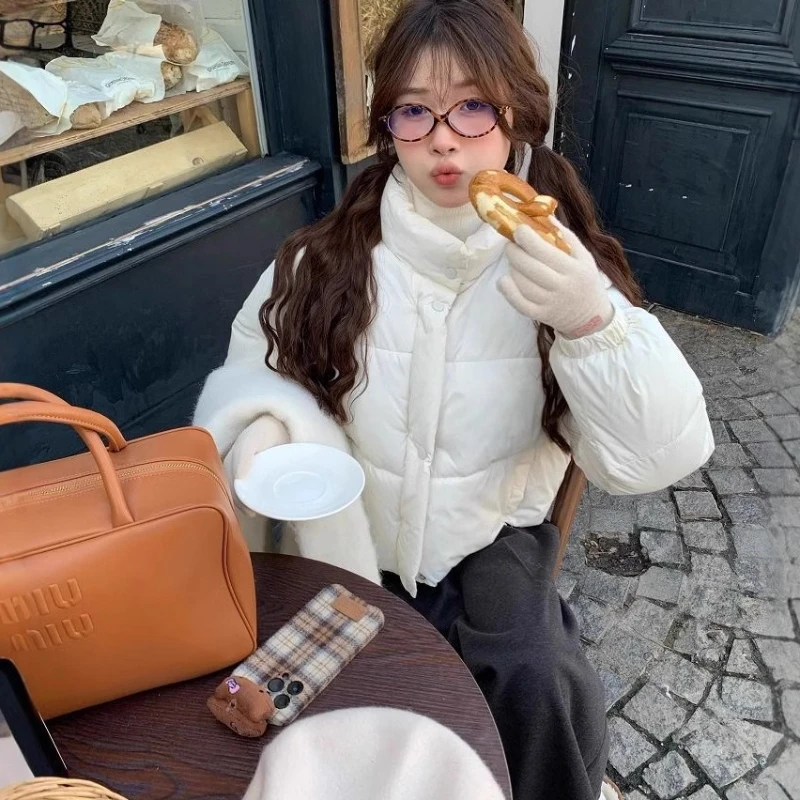 Round Neck Short Bread Cotton Jacket Women's 2025 Bread Cotton Jacket Thick Stand-up Collar Cotton Jacket in Winter Is Cute