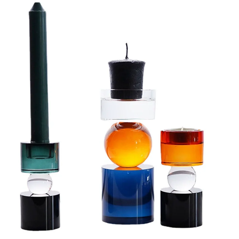 Colorful Crystal Candle Holders Desk Decoration Transparent Geometry Candlestick Wax Melt Burner Creative Home Aroma Container