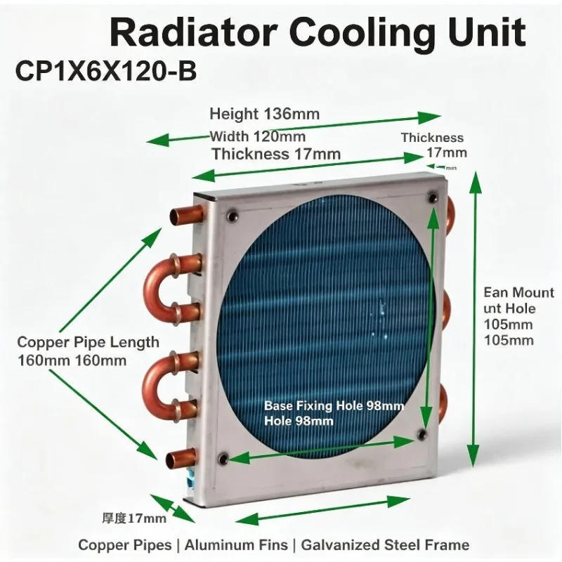 Mini Condenser Micro Heat Sink Copper Tube Fin Air‑Cooled Evaporator Small Heat Exchanger for Refrigeration Cooling System Parts