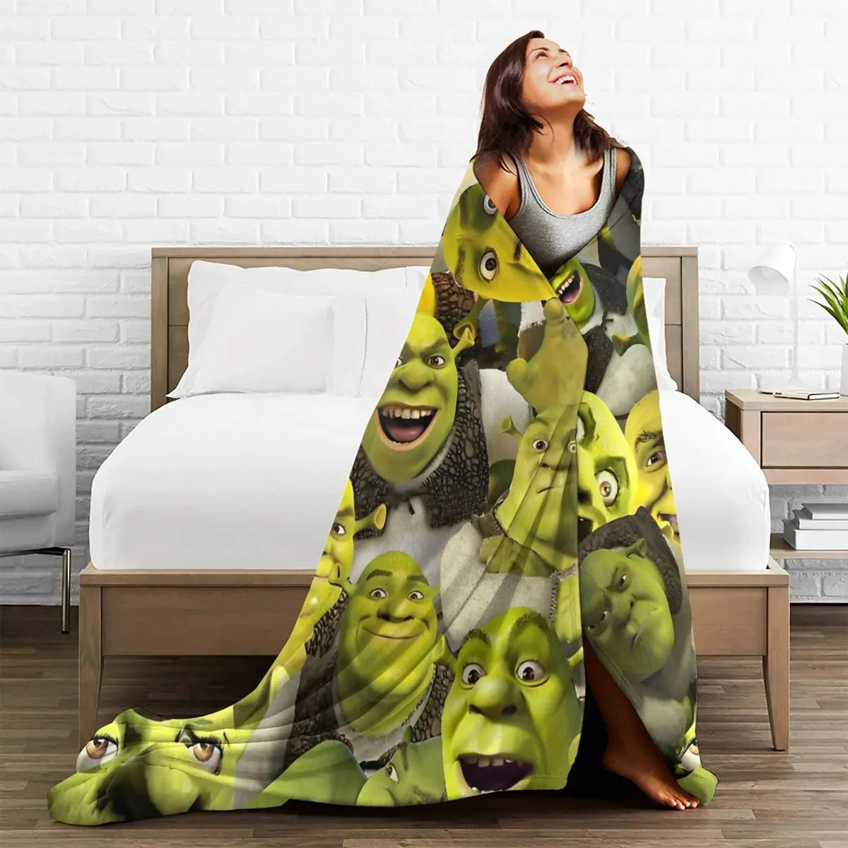 Funny Shrek Collage Blanket Funny Face Anime Soft Aesthetic Plush Bedding Throws For Couch Bed Flannel Bedspread Bed Cover