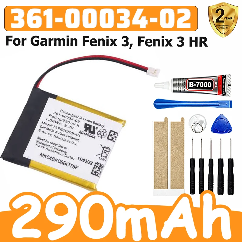 New High-Quality for Garmin Fenix 3, Fenix 3 HR, 290mAh Battery 361-00034-02