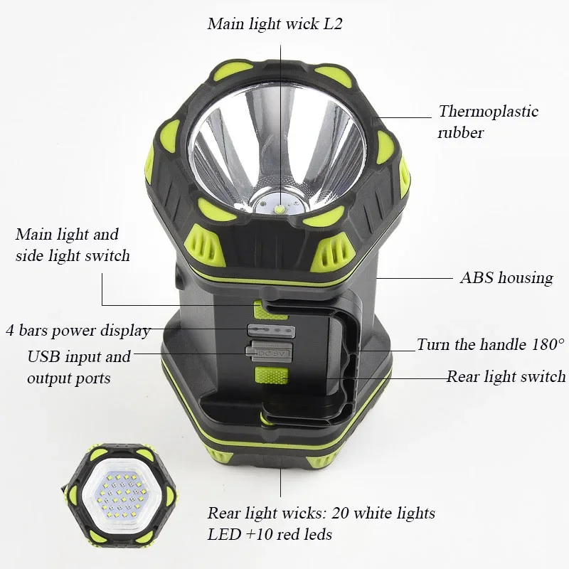 Outdoor Multifunctional Camping Light Waterproof Portable 8 Modes USB Charging Floodlight with COB Side Light