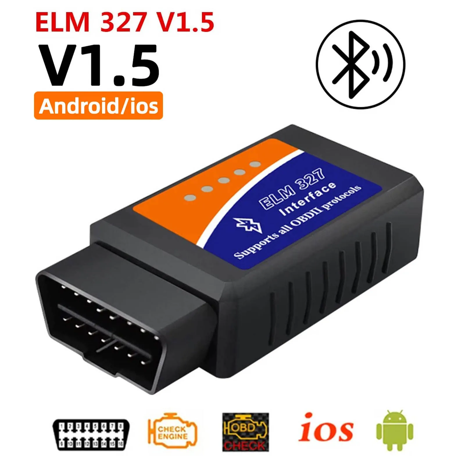 

OBD2 Scanner ELM327 V1.5 Car Diagnostic Detector Code Reader Tool Bluetooth 5.1 OBD 2 for IOS Android Auto Scan Repair Tools