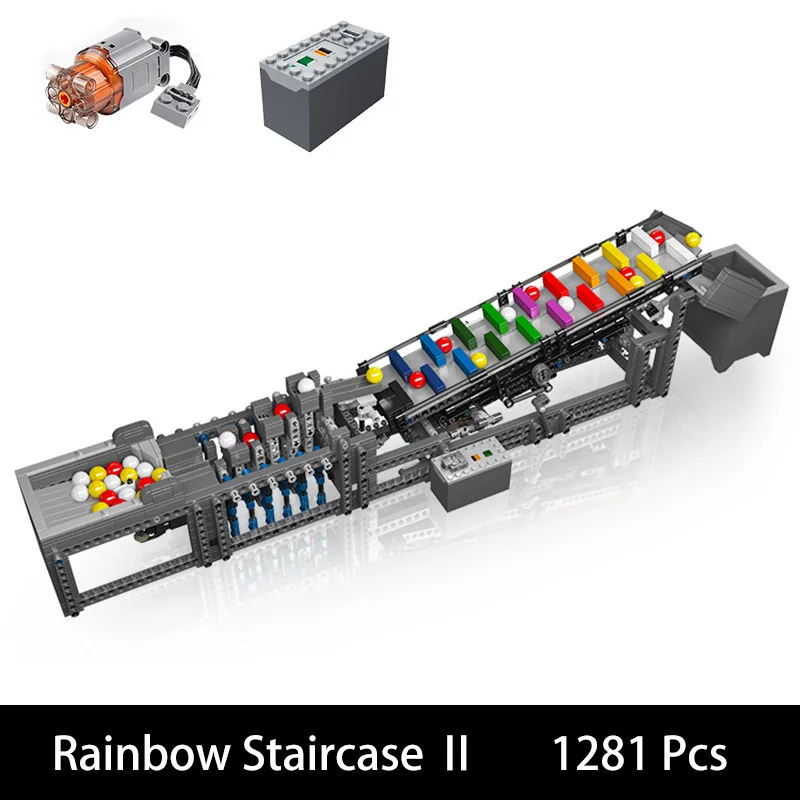 Pasos de arcoíris GBC de 2. a generación, línea de montaje eléctrico, bloques de construcción mecánicos de alta tecnología, modelo de potencia modificada, juguetes de ladrillos