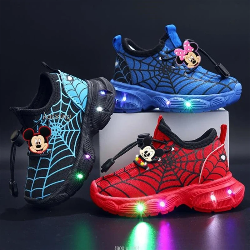 New Children\'s Led Light Shoes Fashion Mickey Minnie Stitch Kids Sneakers Spring Autumn Boys Sport Shoes Anti-slip Girls Shoes