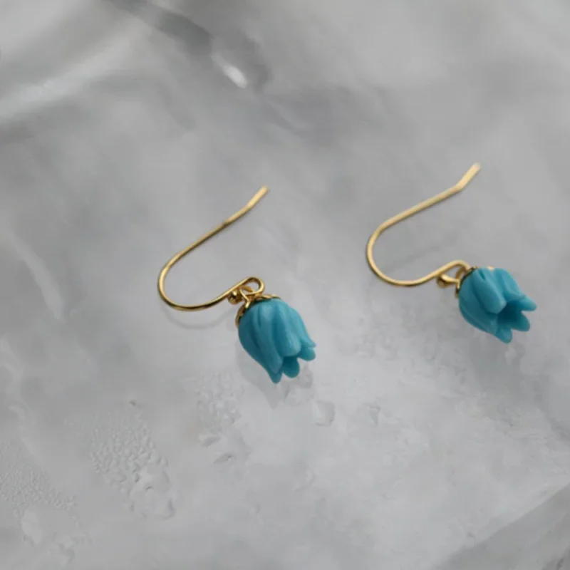 Delicate And Small Turquoise Eardrop Creative New In Vintage Blue Lily Of The Valley Earrings For Women Everyday Jewelry