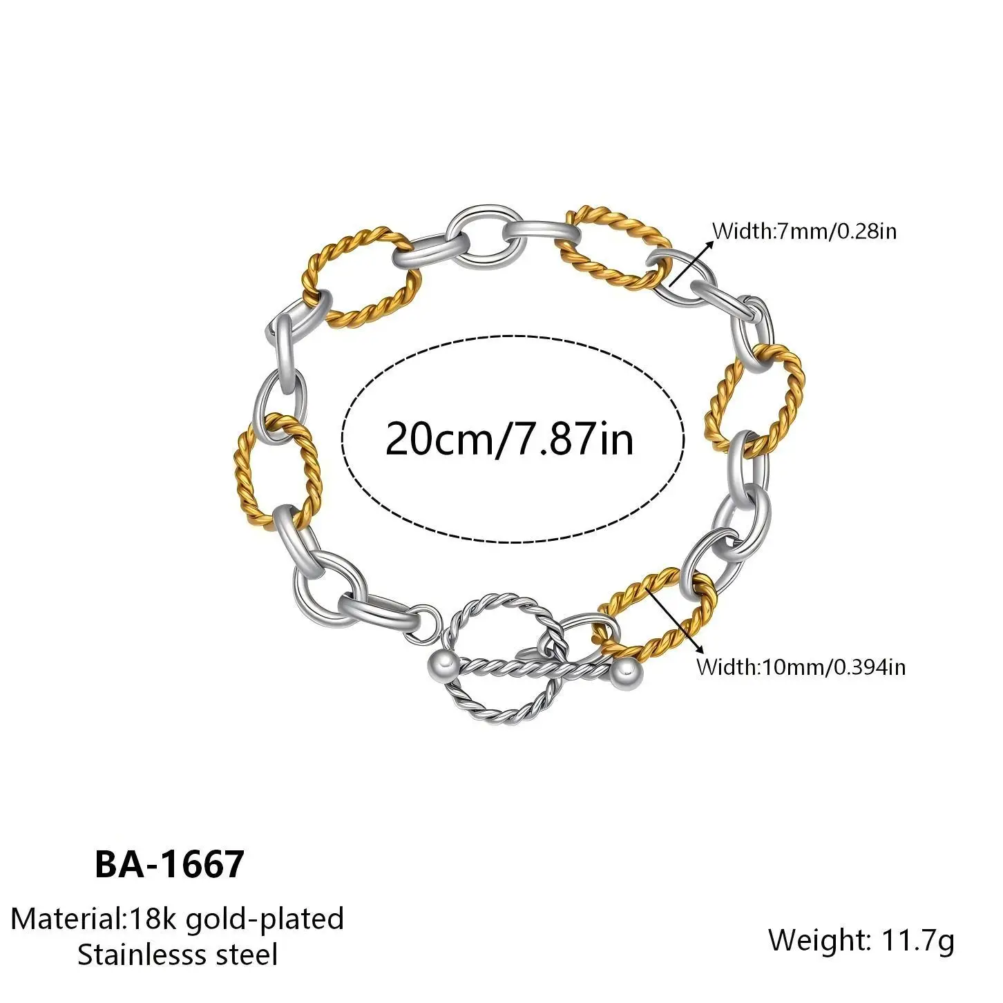Oval Link Bracelet for Women Two Tone Circles Chain Wire Cable Bangle Adjustable Inspired Dupe Bracelets Gift for Women Mother