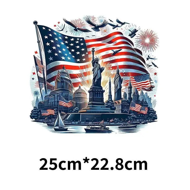 American Flag Heat Transfer Stickers Fashion Wings and Urban Landscape Iron On Stickers DIY Decoration Men and Women T-shirts view 2