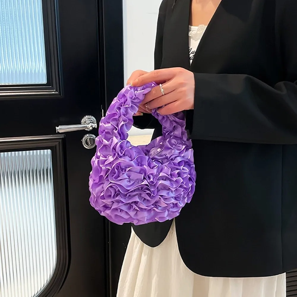 

Универсальная милая сумка с лепестками роз, элегантная мягкая легкая сумка-тоут с цветами, сумки-тоут с верхней ручкой и рюшами, кружевная плиссированная сумка с облаком, женская