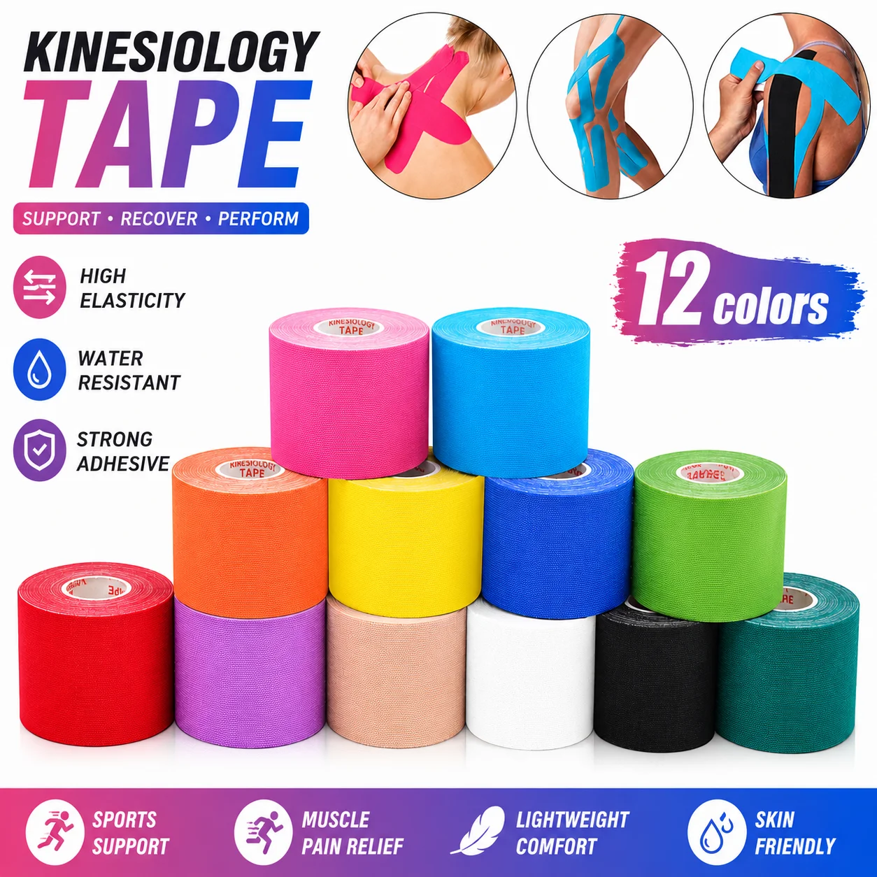 5m Kinesiology Wrap Tape Muscle Pain Relief Waterproof Sports Recovery Athletic Tape Strapping For Tennis Knee Finger Wrist