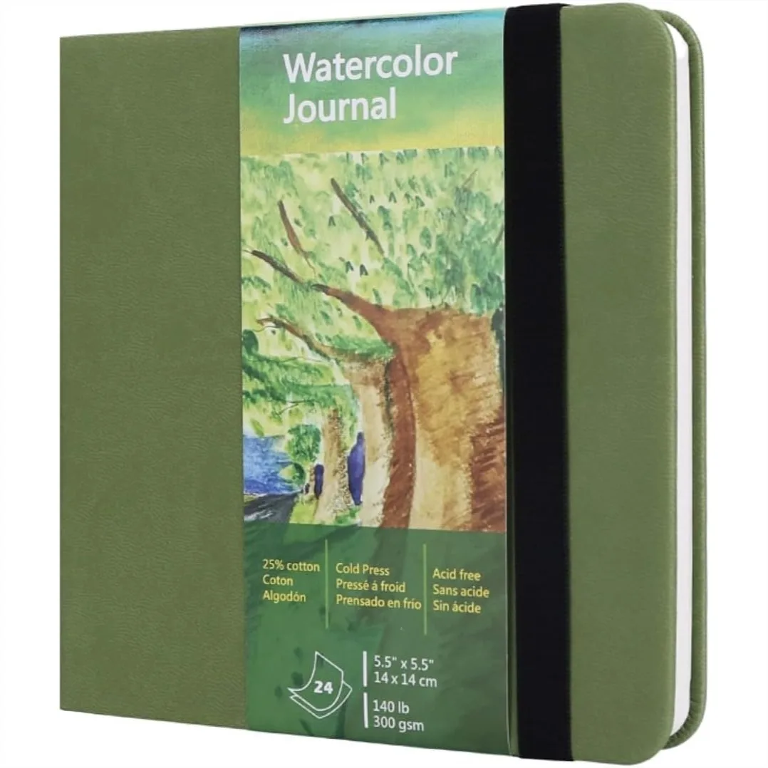 

Watercolor Journal 300 GSM Cotton Paper Cold Press 24 Sheets 48 Pages Sketchbook for Travel Notebook Mixed Media Pad 5.5x5.5