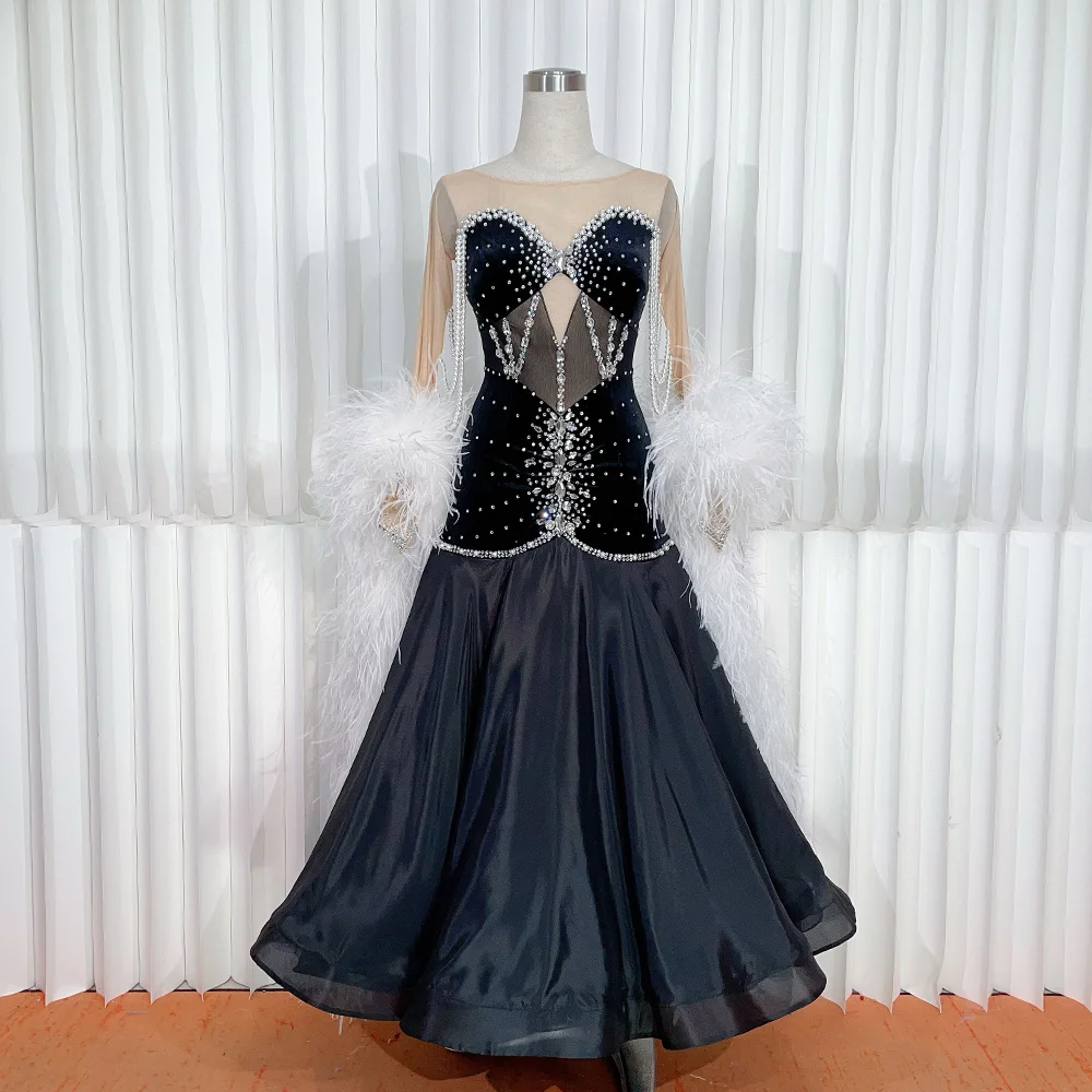 

PEIDANCE New Style Black International Standard Ballroom Waltz Tango Fox Trot Dance Dress For Competition 1226